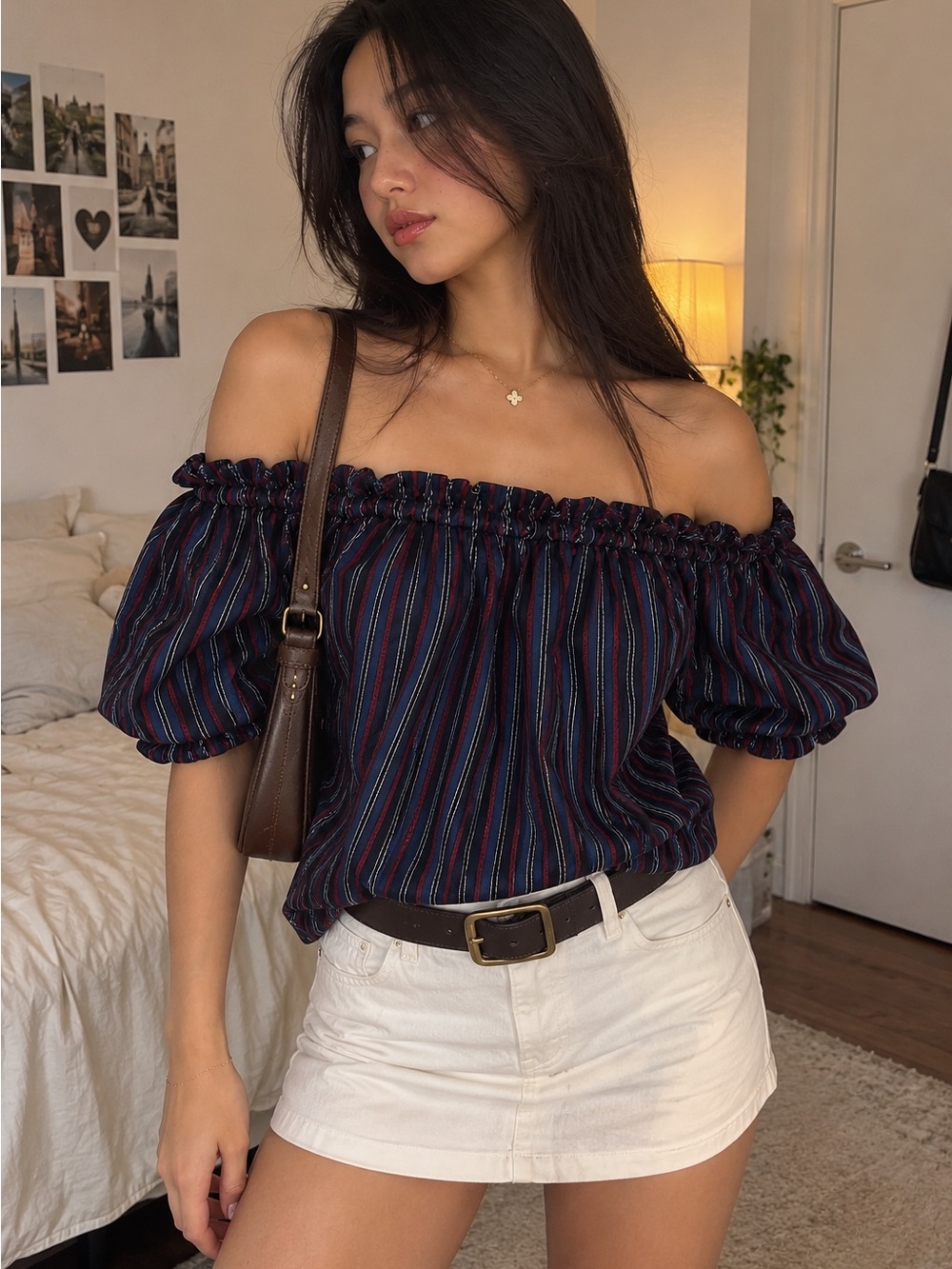 Off-Shoulder Striped Blouse